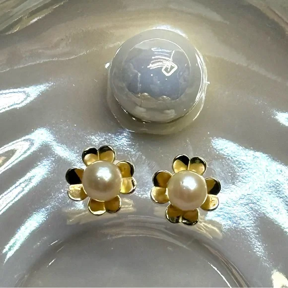 EPA43 Japanese 6-7mm CHAMPAGNE AkoyaPearl CLOVER Earrings 18K YELLOW GOLD S925